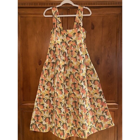 J. Crew Square-neck Midi Dress 100% Cotton Poplin Sundress Peach Pattern Size 6P - Picture 6 of 15